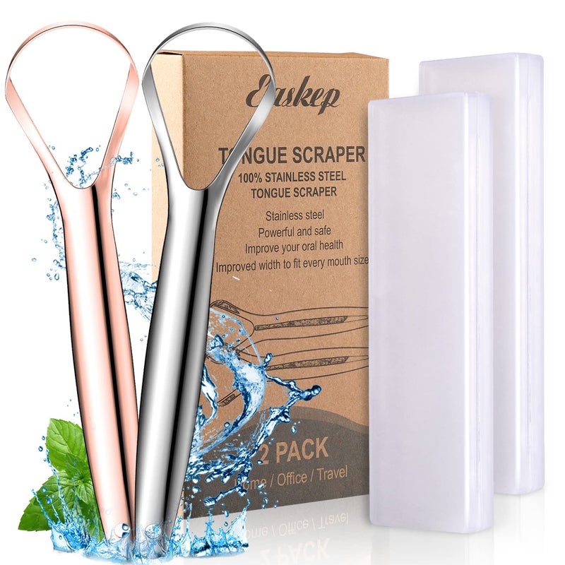 Tongue Scraper 2 Pack WideHead Tongue Cleaner with Nice Carrying Box Easkep 100 Stainless Steel Tongue Scrapers Cleaners for Men Women Adults Kids
